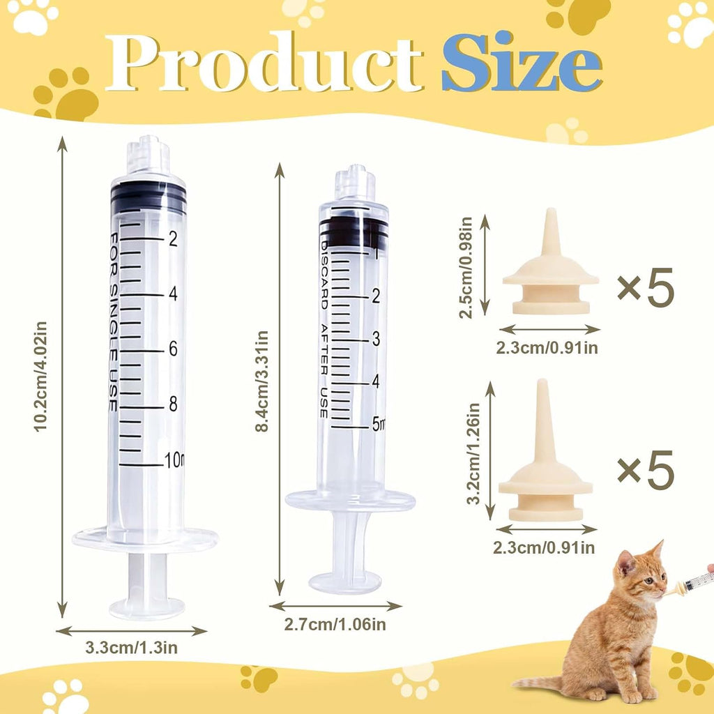 Pet Feeding Nipple and Syringes, Silicone Feeding Tools for Newborn Kittens, Puppies, Rabbits, Small Animals