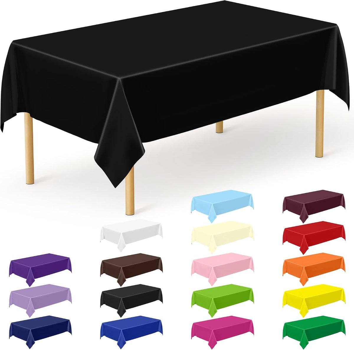 4Pack Black and Gold Tablecloths for Events, 54" x 108" Plastic Table Cloth Disposable for Rectangle Tables, Waterproof Table Cloth Cover for New Years Eve Decorations Holiday Birthday Wedding Dining