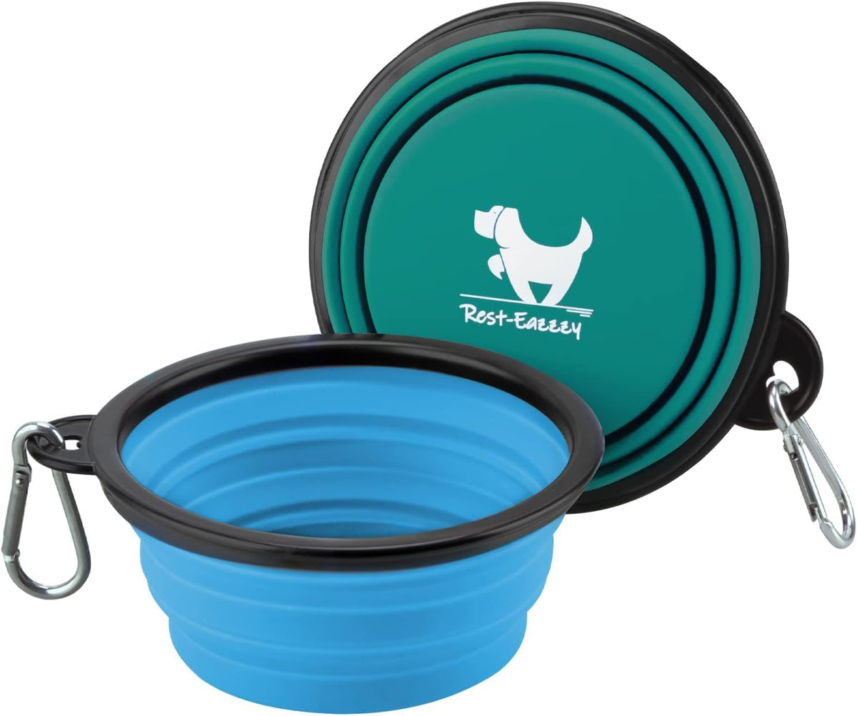 Rest-Eazzzy Collapsible Dog Bowls, 2 Pack Sturdy Portable Dog Water Bowls | Wear-Resistant TPE, Anti-Dust Foldable Travel Dog & Cat Bowls for Camping Walking Hiking with Carabiners