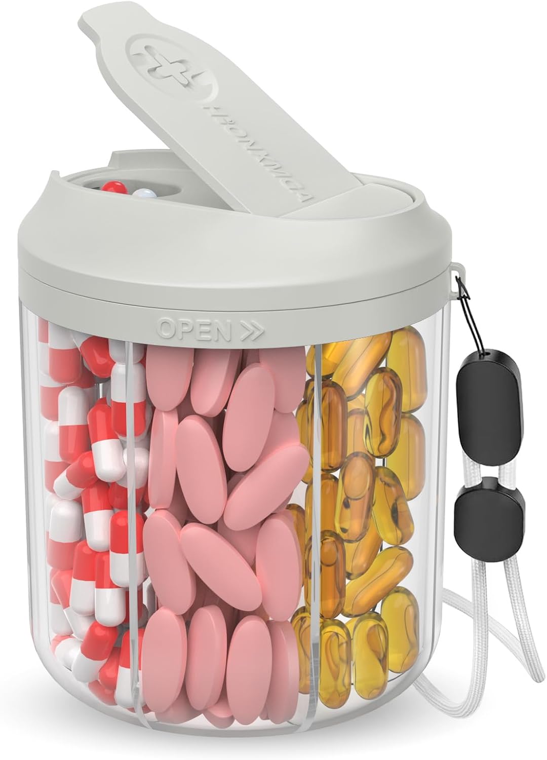 HIONXMGA Pill Bottle Organizer, Pill Dispenser Supplement Container Black