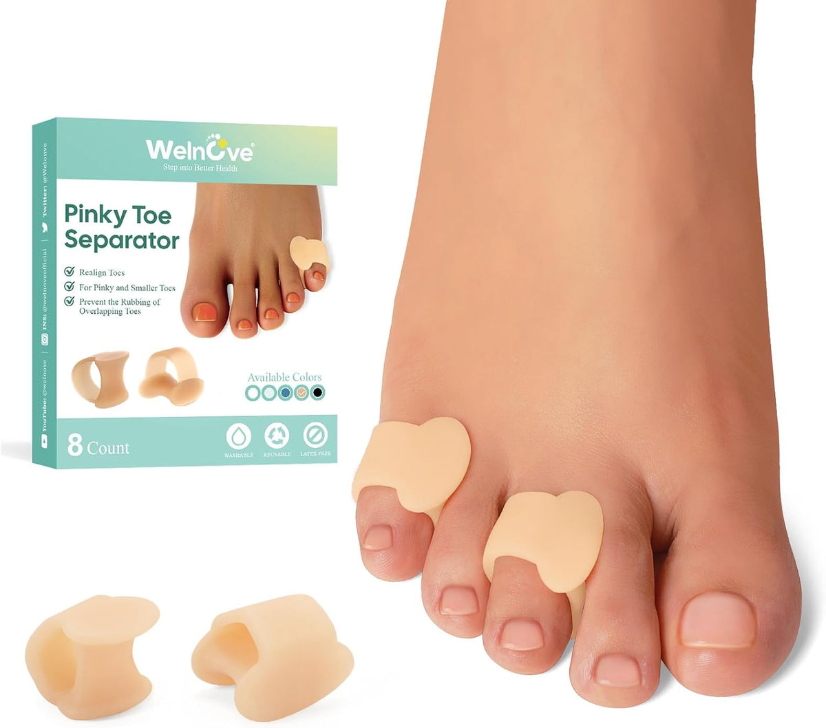 Welnove Gel Toe Separator, Pinky Toe Spacers, Little Toe Cushions, Small Toe Sleeves for Preventing Rubbing & Reducing Pressure (Pack of 12, Transparent)
