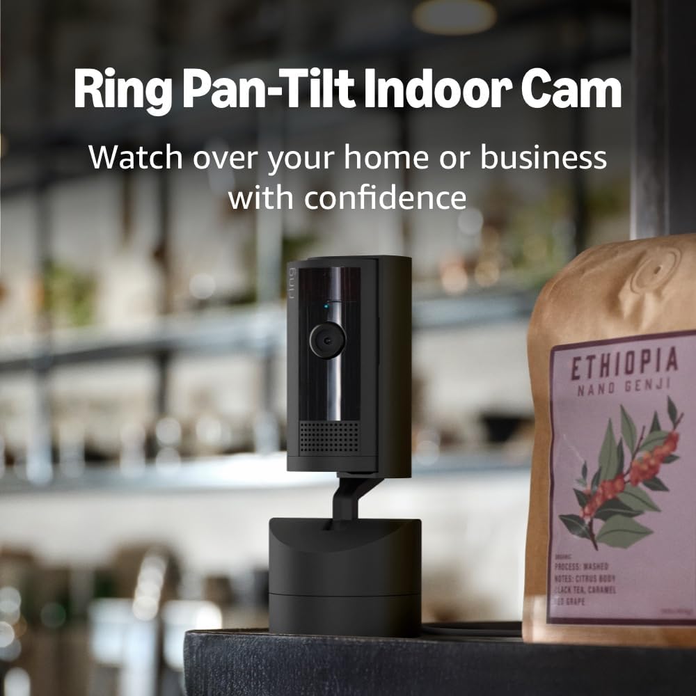 Ring Pan-Tilt Indoor Cam (newest model), See all around your home or business with 360° pan coverage, HD video, plus Two-Way Talk, Black