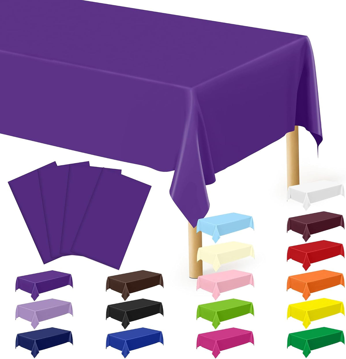 4Pack Black and Gold Tablecloths for Events, 54" x 108" Plastic Table Cloth Disposable for Rectangle Tables, Waterproof Table Cloth Cover for New Years Eve Decorations Holiday Birthday Wedding Dining
