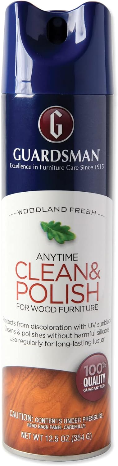Guardsman Anytime Clean & Polish Wood Cleaner & Furniture Polish for Cabinets, Tables, and Other Wood Surfaces, Spray Bottle, Woodland Fresh, 16 Fluid Ounces