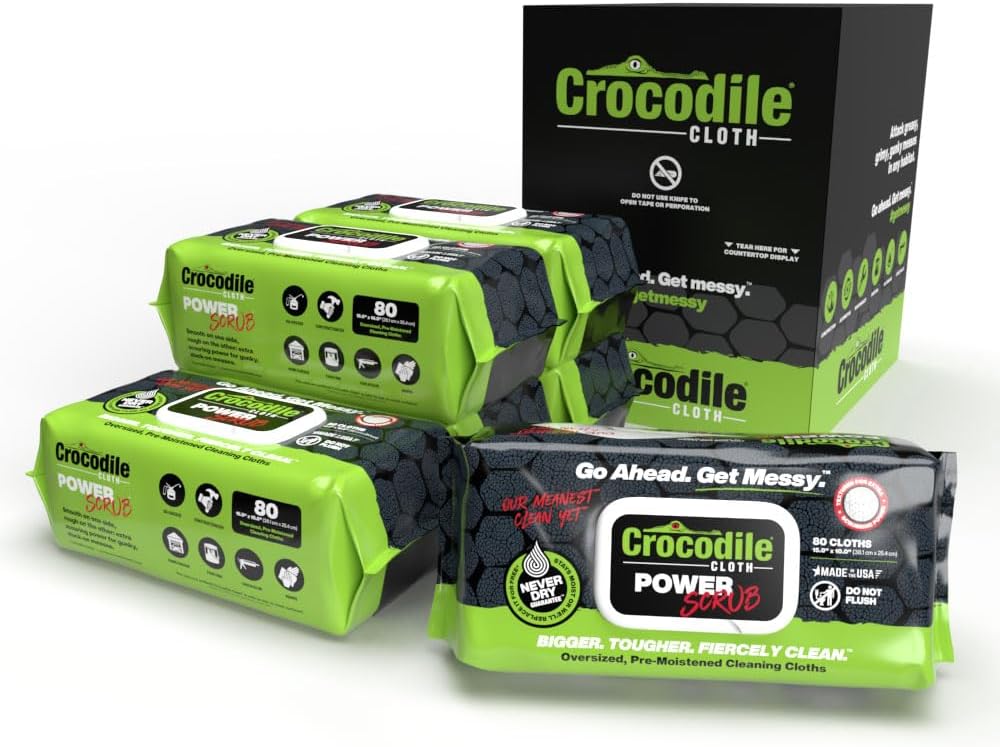 Crocodile Cloth PowerSCRUB Heavy-Duty Hand & Tool Cleaning Wipes, 80 Count