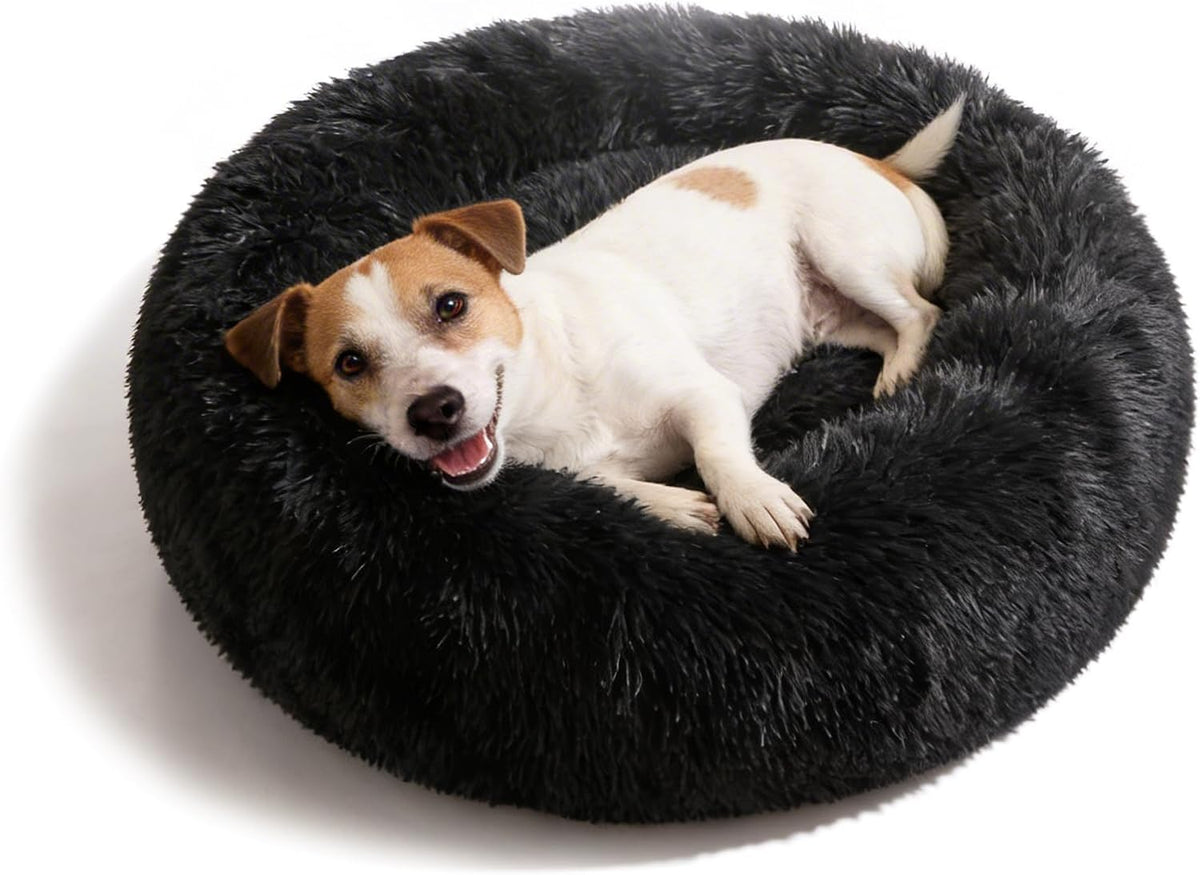 Small Calming Dogs Bed for Small Dogs Anti-Anxiety Machine Washable Fluffy Luxury Anti-Slip Waterproof Mute Base Warming Cozy Soft Pet Puppy Round Bed