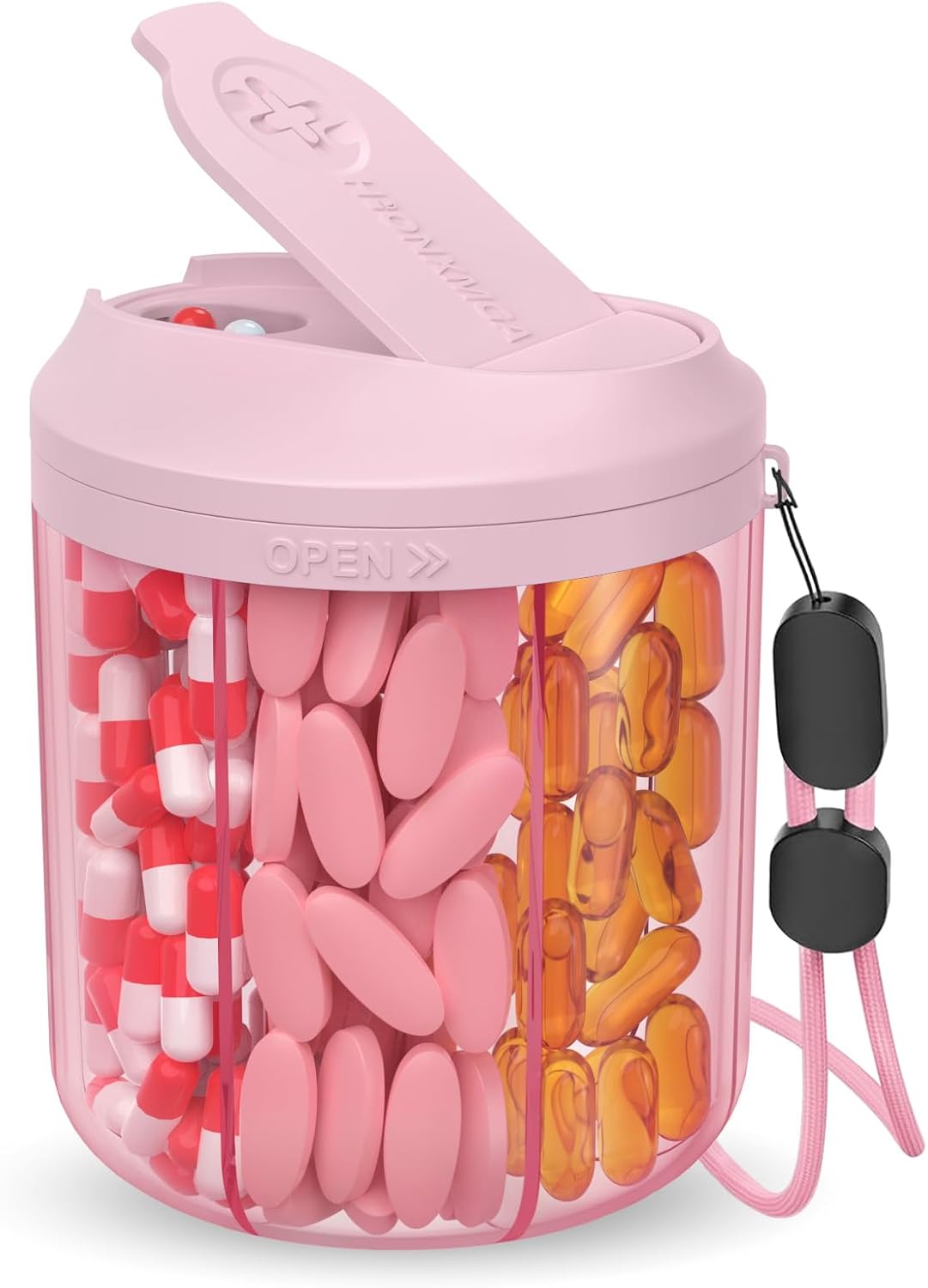 HIONXMGA Pill Bottle Organizer, Pill Dispenser Supplement Container Black
