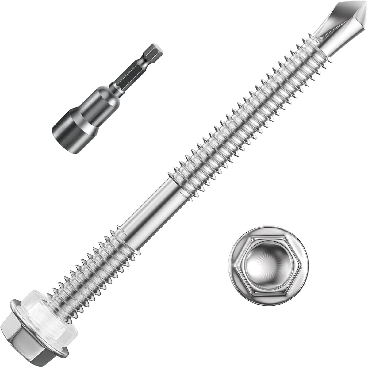 Wensilon (300Pcs) #8×3/4" Hex Washer Head Self Drilling Screws, 410 Stainless Steel Metal SheetScrews，TEK Screws, Sheet Metal Self Tapping Screws