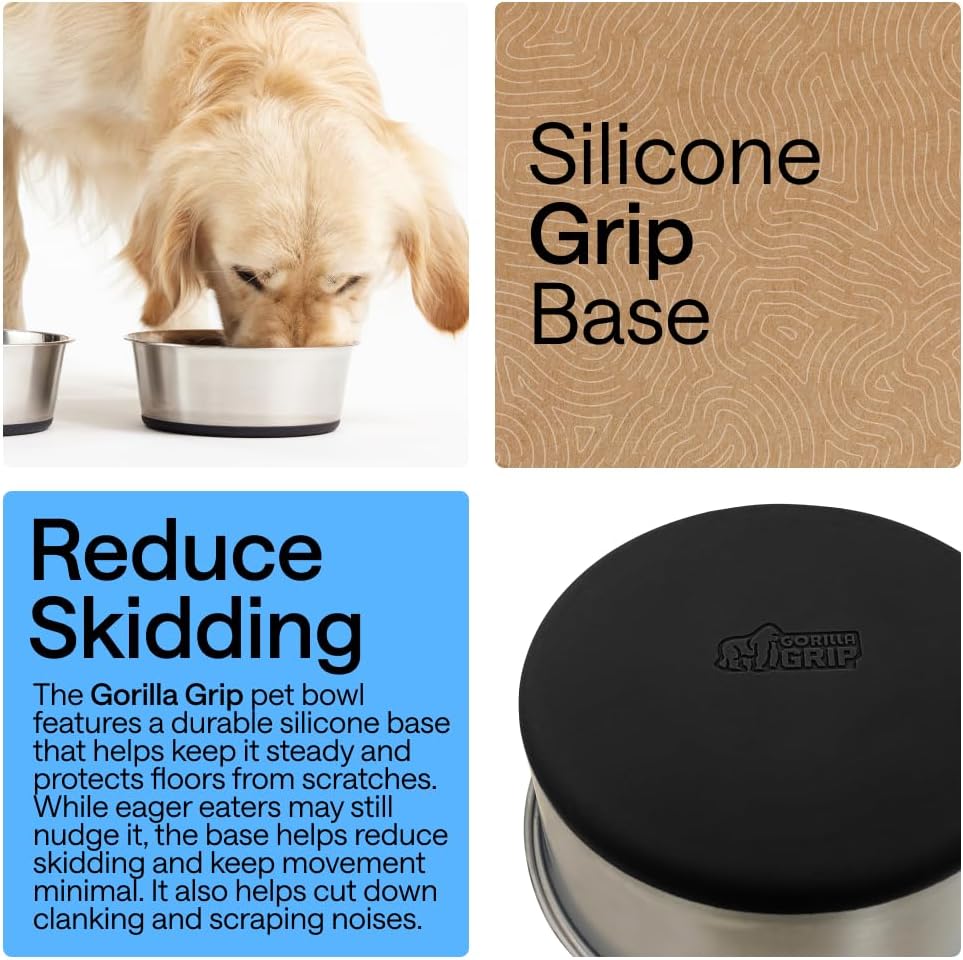 GORILLA GRIP Dog Bowls, Food Grade Stainless Steel, Set of 2, 2 Cup, Black | 304 Stainless Steel Pet Feeding Bowls Hold 16 fl oz Each, Dishwasher Safe, Rust Resistant, BPA Free Rubber Base