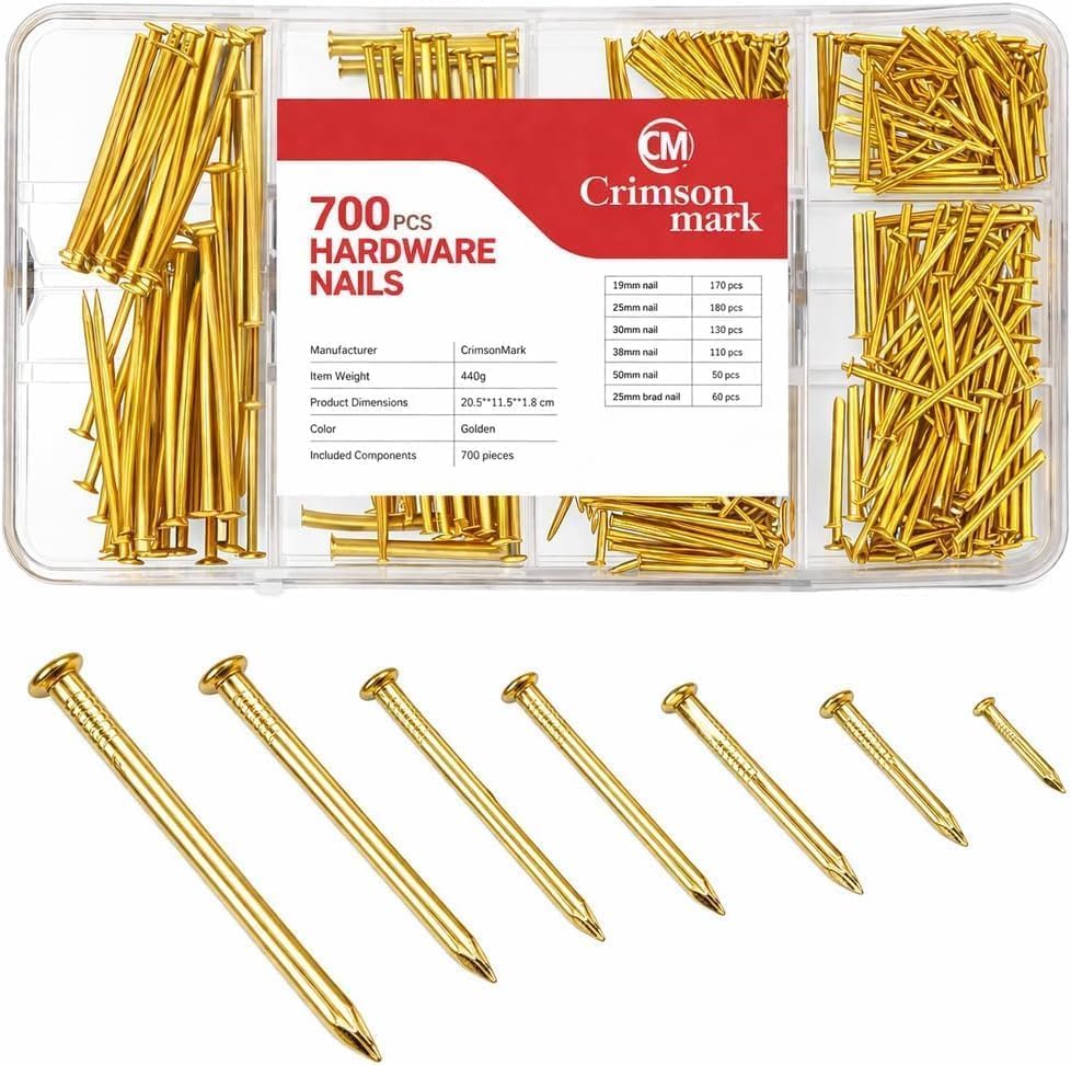 CrimsonMark Nails Assortment Kit - 700 PCS Galvanized Steel Nails for Wall
