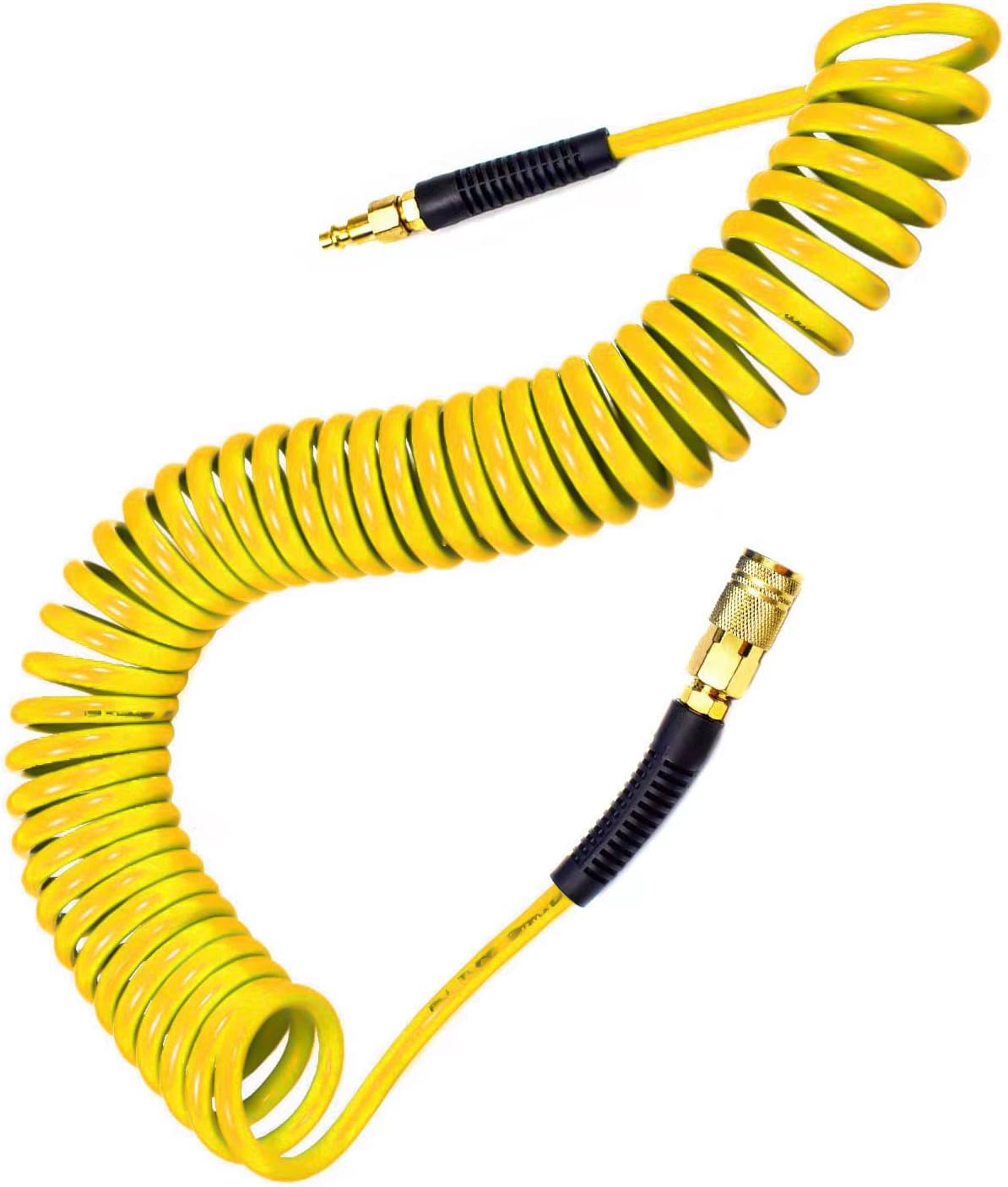 YOTOO Polyurethane Recoil Air Hose, Air Compressor Hose 1/4" Inner Diameter by 25' Long with Bend Restrictor, 1/4" Industrial Quick Coupler and Plug, Blue
