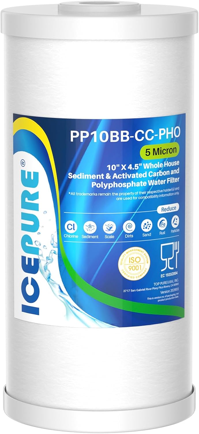 ICEPURE 5 Micron 10" x 4.5" Whole House Sediment and Carbon Filter 2 Pack