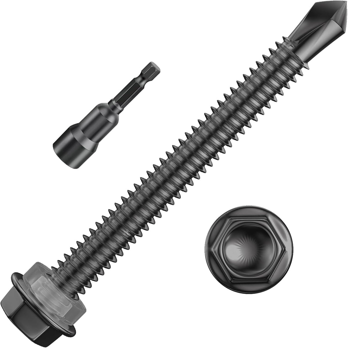 Wensilon (300Pcs) #8×3/4" Hex Washer Head Self Drilling Screws, 410 Stainless Steel Metal SheetScrews，TEK Screws, Sheet Metal Self Tapping Screws
