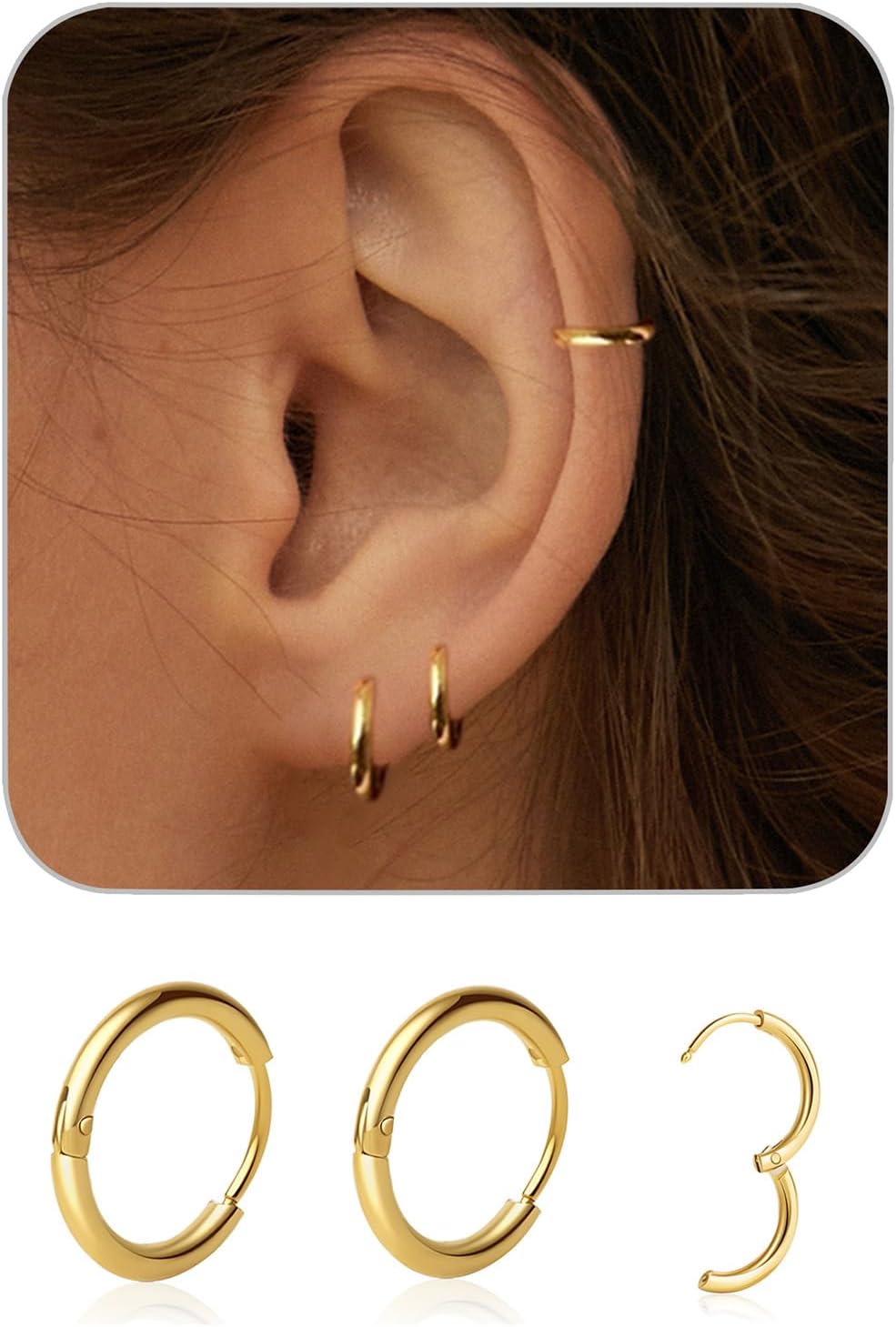 1 Pair 6mm Small Hoop Earrings for Women, Huggie Earrings (Silver/1.6mm)