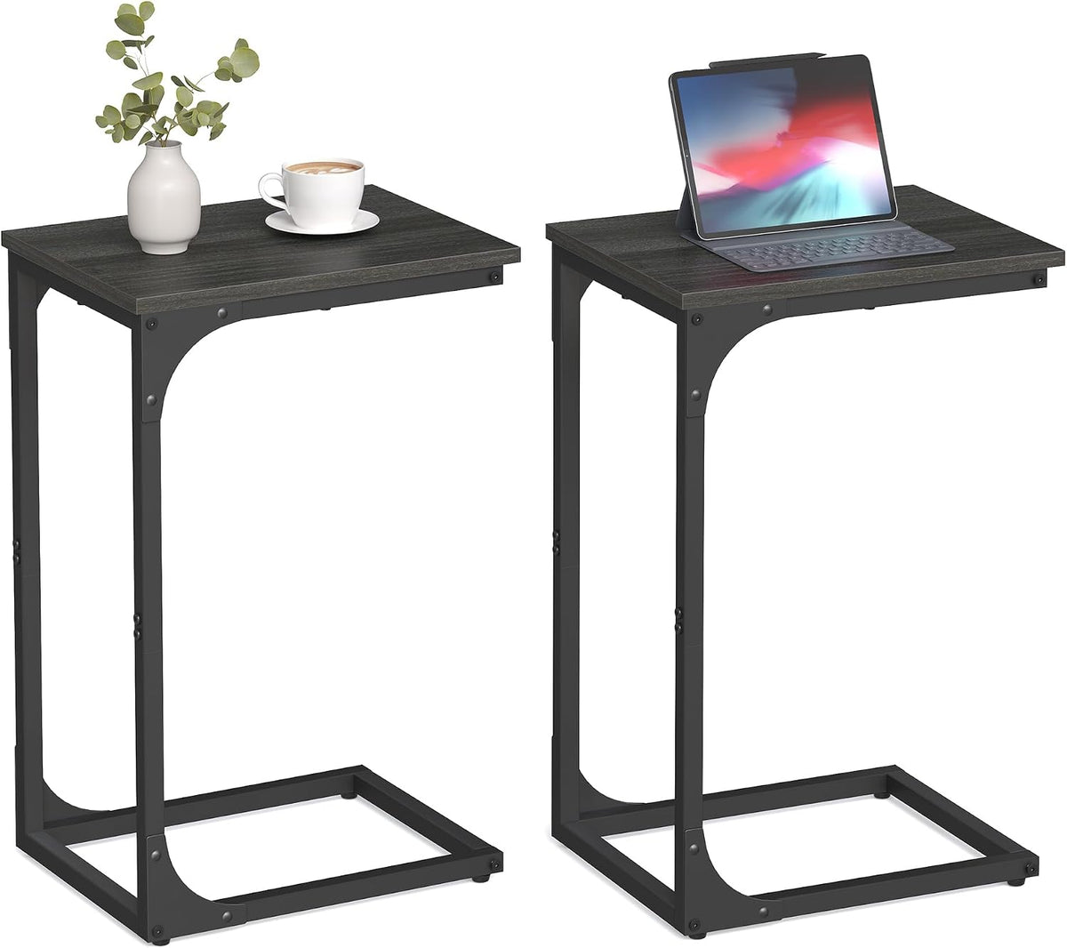 VASAGLE C-Shaped End Table, Small Sofa Side Table with Metal Frame
