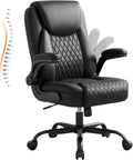 GTPLAYER PU Leather Office Chair, Home Desk Chair with Flip-up Arms, Black