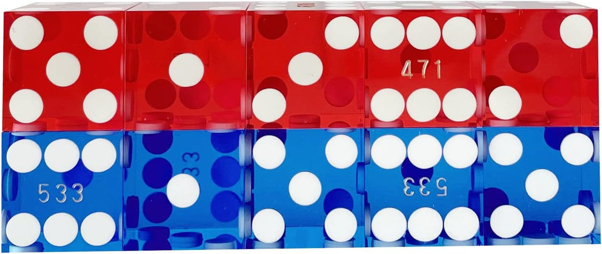 Yuanhe Set of 5 Grade AAA Precision 19mm Serialized Casino dice with Razor Edges and Corners - red …