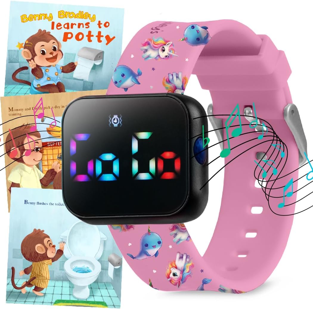 Potty Training Watch for Kids V2 – A Water Resistant Toilet Reminder Device for Boys & Girls to Train Your Toddler with Fun/Musical & Vibration Interval Reminder with Potty Training eBook (Pink)