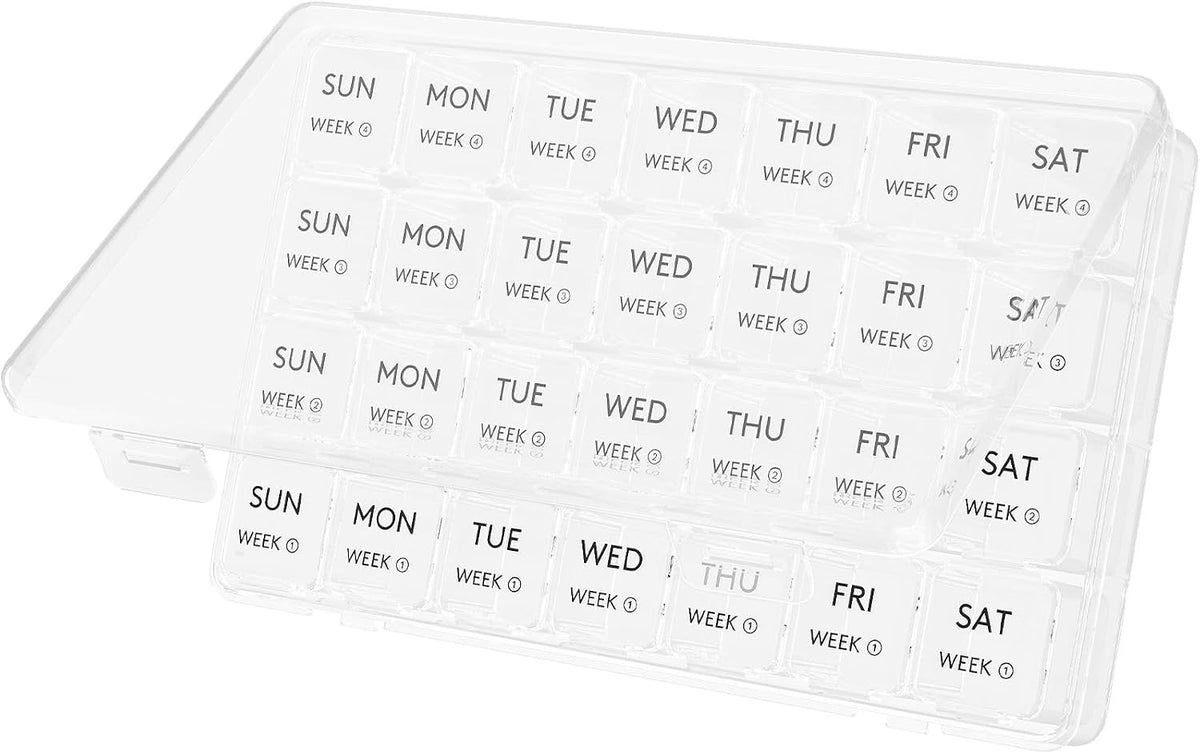 Lifewit Monthly Pill Organizer Once a Day, 28 Day Pill Box, Black, 28 Grids