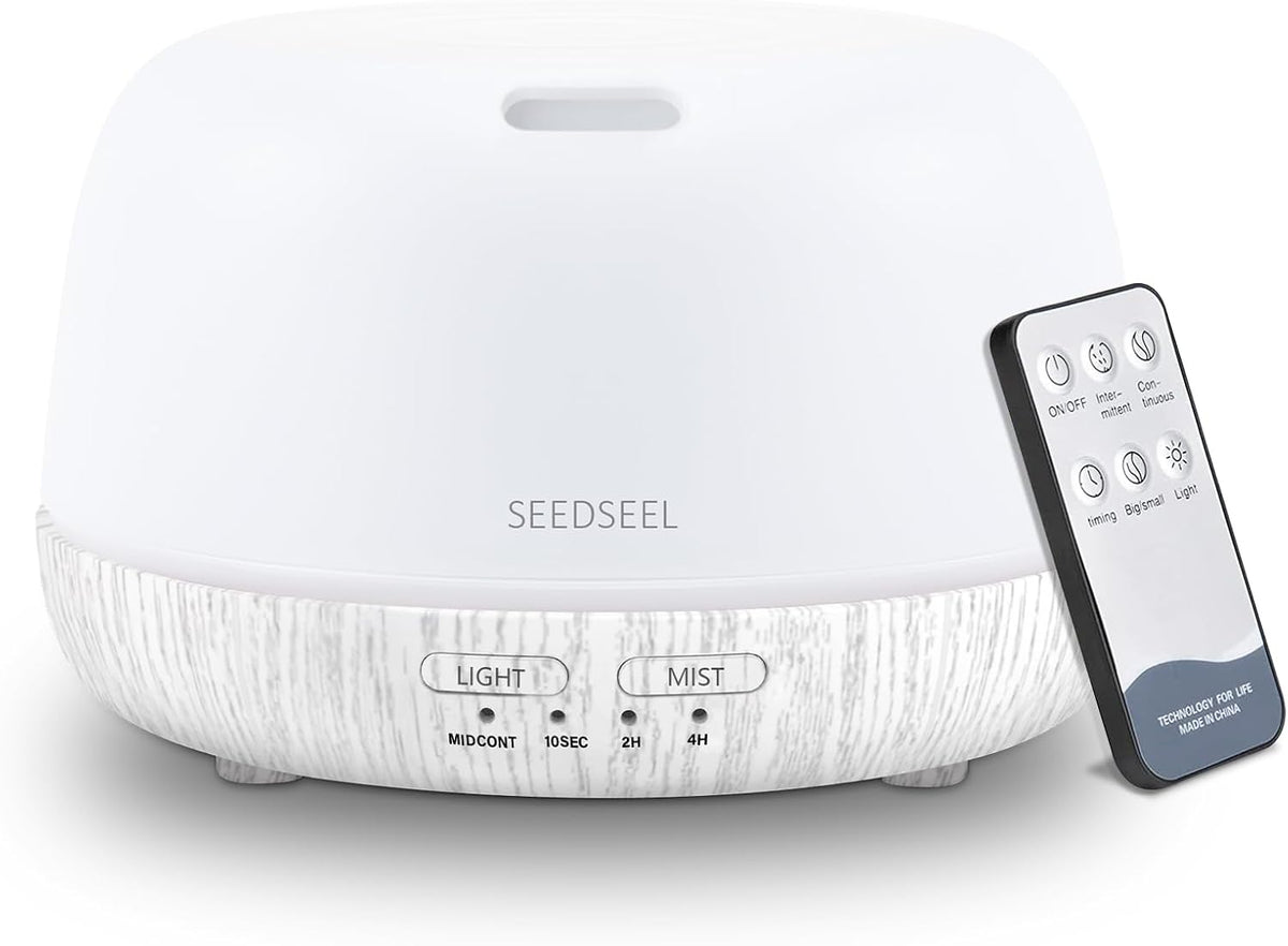 SEEDSEEL 300ML Essential Oil Diffuser with 7-Color LED Lights and Remote Control, Modern Minimalist Design, High-Efficiency Ultrasonic Mist Aromatherapy Diffuser for Home