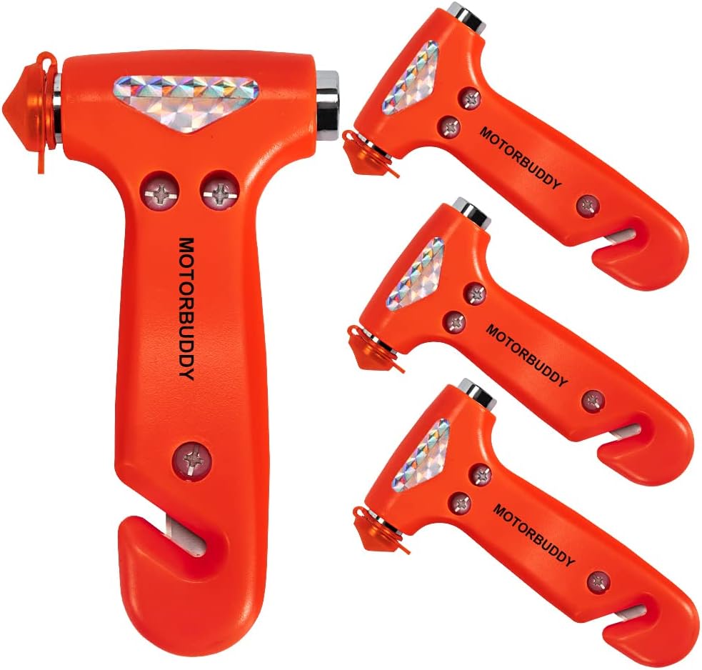 MOTORBUDDY 2-Pack Car Safety Hammer Seatbelt Cutter, Auto Emergency Escape Hammer with Window Glass Breaker and Seat Belt Cutter, Striking Red Escape Tool for Car Accidents