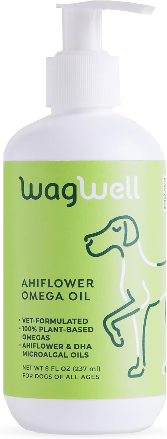 WagWell Ahiflower Plant-Based Omega 3, 6, and 9 Chews for Dogs (60 Count) | Omega 3-6-9 Fish Oil Alternative, Vet-Formulated for Joints, Skin & Coat Support, for Dogs of All Ages & Sizes, Made in USA