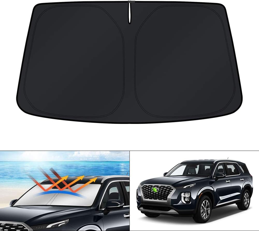 KUST Windshield Sun Shade for 2017-2026 Tesla Model Y/Model 3 Sunshade Accessories (Fit 2025-2026 Model Y Juniper / 2024 Model 3 Highland) Upgraded Foldable Sunshade, Blocks UV Rays Keep Car Cool