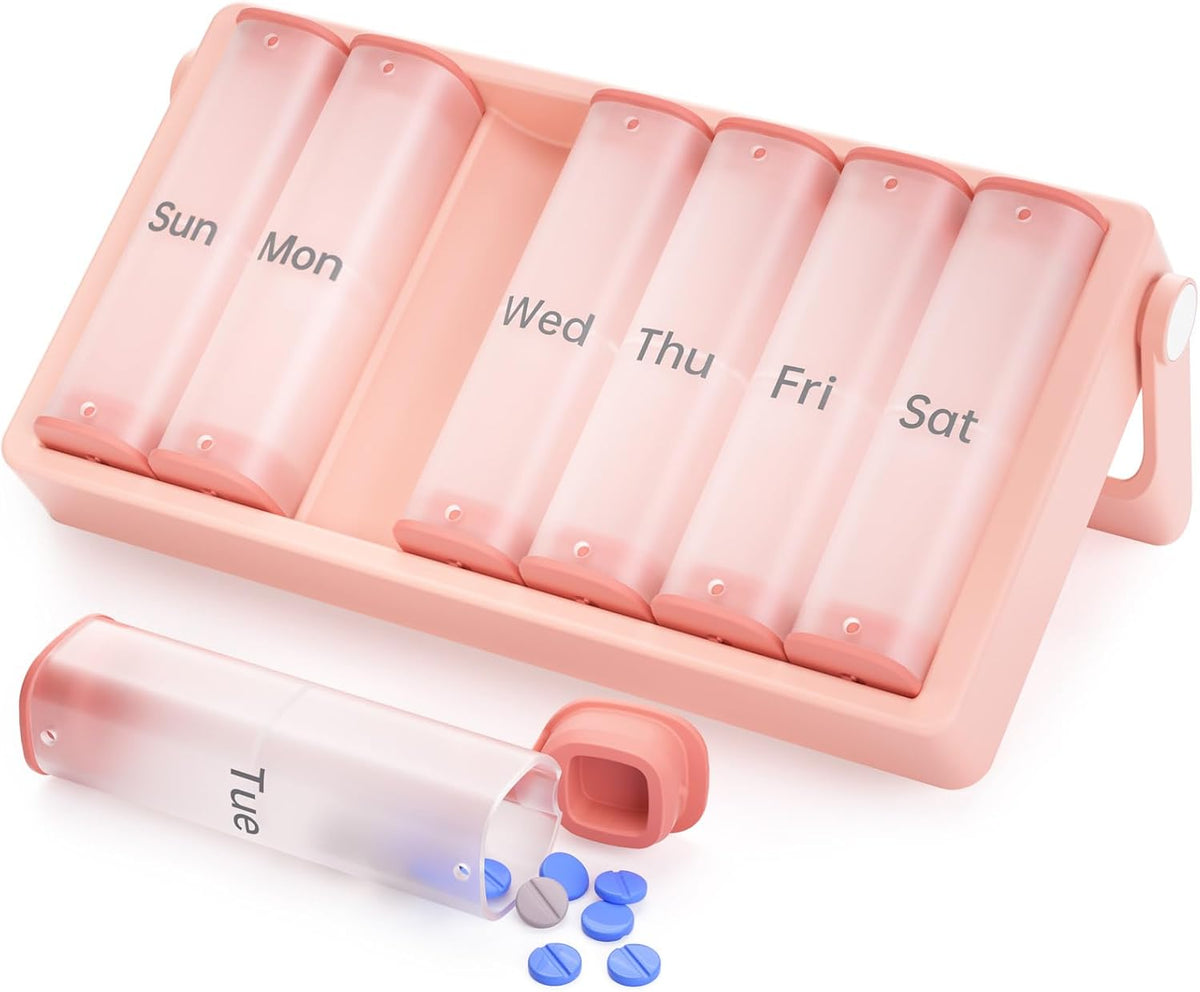 Weekly Pill Organizer 2 Times a Day, KOVIUU Large Travel Pill Box 7 Day, Am Pm Twice Daily Pill Case with Rotatable Handle, Week Pill Holder Container for Vitamin Medicine Supplement Fish Oil, Black