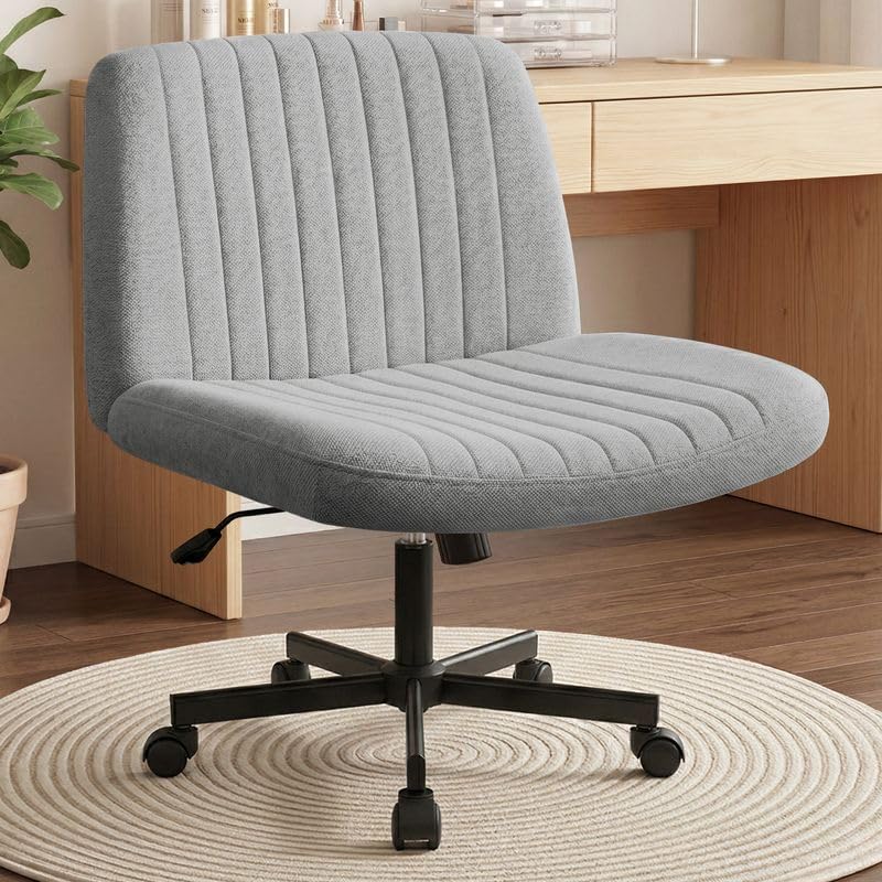 Orange Factory Criss Cross Chair, Wide Fabric Vanity Desk Seat, Beige Wheel