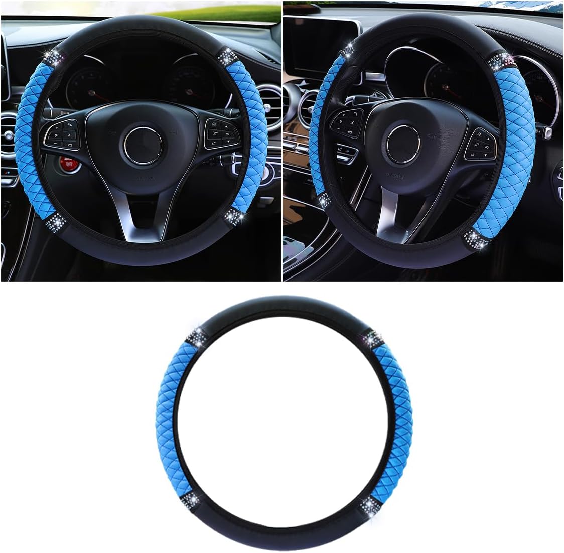 JOYCOURT 15 Inch Bling Soft Leather Car Steering Wheel Cover, Pink