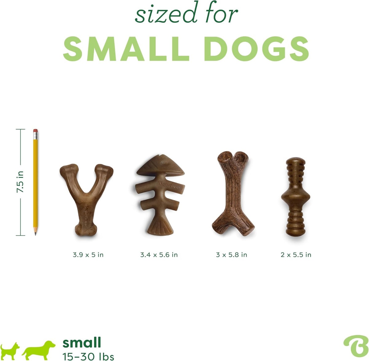 Benebone Small 4-Pack Dog Toys for Aggressive Chewers – Under 30 lbs | Durable, Multipack, Super Chewer, Made in USA, Dog Bones, Long-Lasting, A Size for Every Dog, Keeps Them Busy