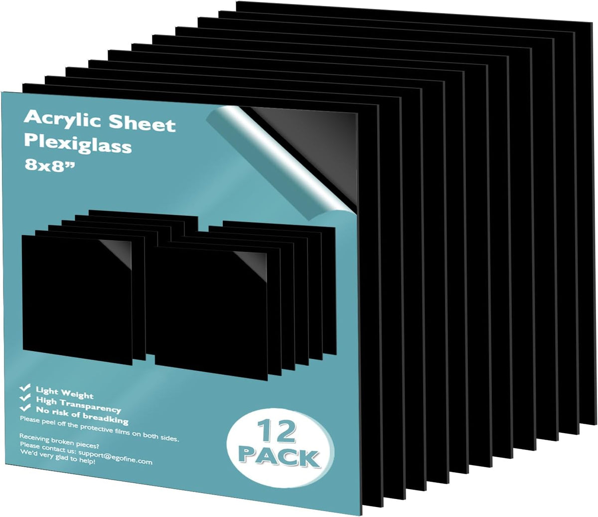 Egofine Plexiglass Sheets Acrylic Sheets 6 Pack of 8x10’’ 0.04 Thick Clear Plastic Cast Transparent Plexi Glass for Crafting Projects, Replacement Picture Frame Glass, DIY Display, Easy to Cut