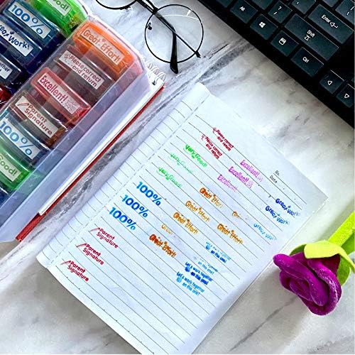 Teacher Stamps for Grading Classroom,Parent Signature Teacher Self-Inking Stamp Set for Homework Teacher Supplies with 8 pcs