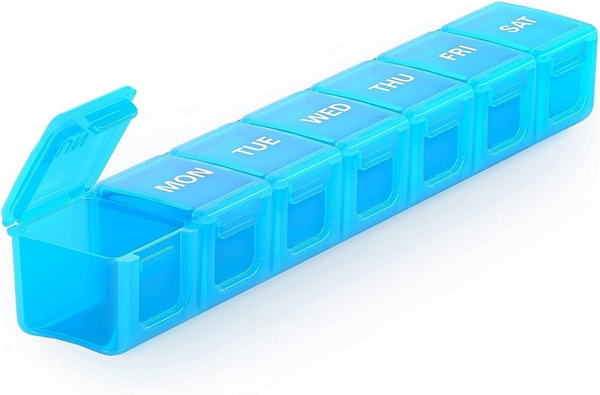 Sukuos Extra Large Weekly Pill Organizer, 7 Day Daily Pill Box Case Easy to Open, Silkscreen Printed Medicine Container with Clear Lid for Vitamins, Fish Oils or Supplements