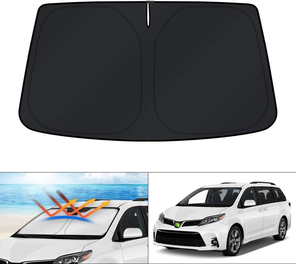 KUST Windshield Sun Shade for 2017-2026 Tesla Model Y/Model 3 Sunshade Accessories (Fit 2025-2026 Model Y Juniper / 2024 Model 3 Highland) Upgraded Foldable Sunshade, Blocks UV Rays Keep Car Cool