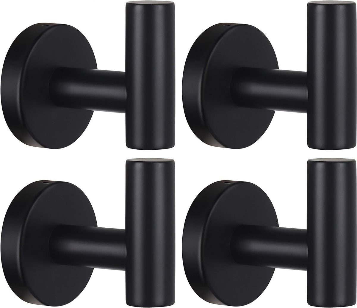 Kruodop Towel Hooks for Bathroom,2 Packs Wall Mount Towel Holder,Black Matte Wall Robe Hook,Stainless Steel Heavy Duty Door Hanger Towel Hook for Kitchen, Bedroom,Hotel,Pool,Coats(Drilling)