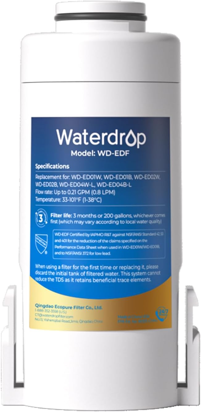 Waterdrop EDF Water Filter Replacement for Waterdrop ED01/ED02/ED04, 3 Pack