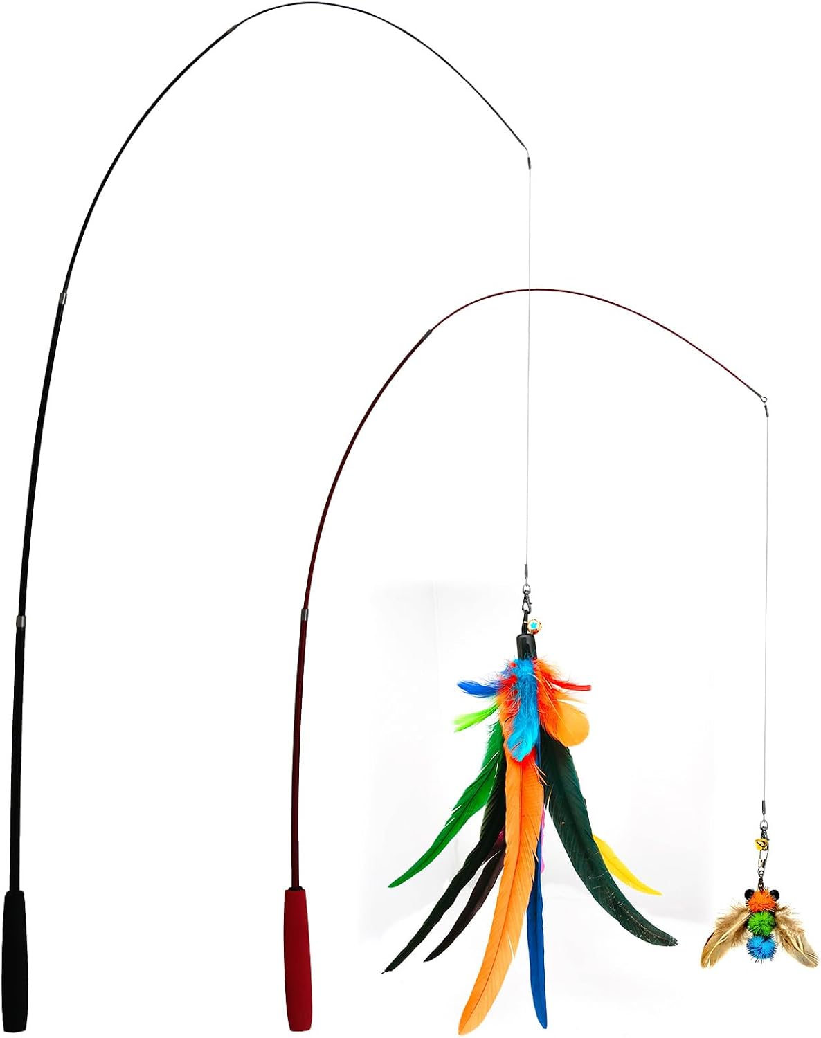 miwoowim 2PCS Retractable Cat Teaser Wands & 9PCS Feather Refills Toy Set
