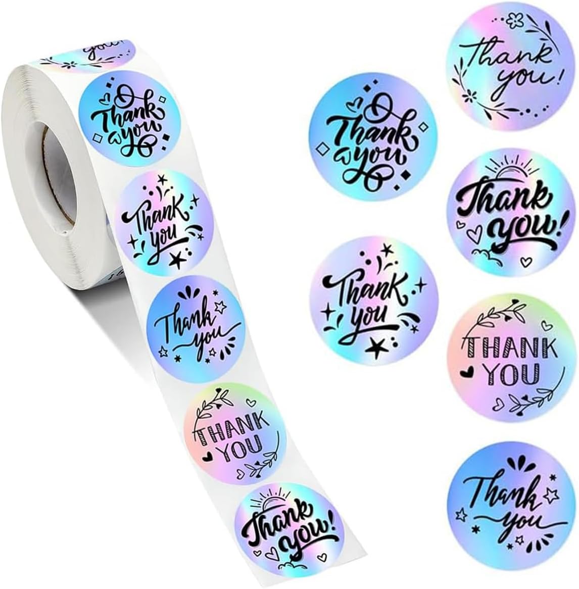 Holographic Thank You Stickers, 1000pcs, 1 Inch, Round
