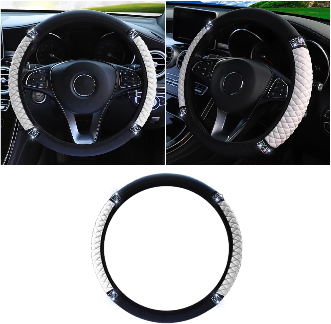 JOYCOURT 15 Inch Bling Soft Leather Car Steering Wheel Cover, Pink
