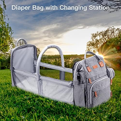 ISMGN Diaper Bag Backpack with Changing Station, Baby Bag for Mom, Grey
