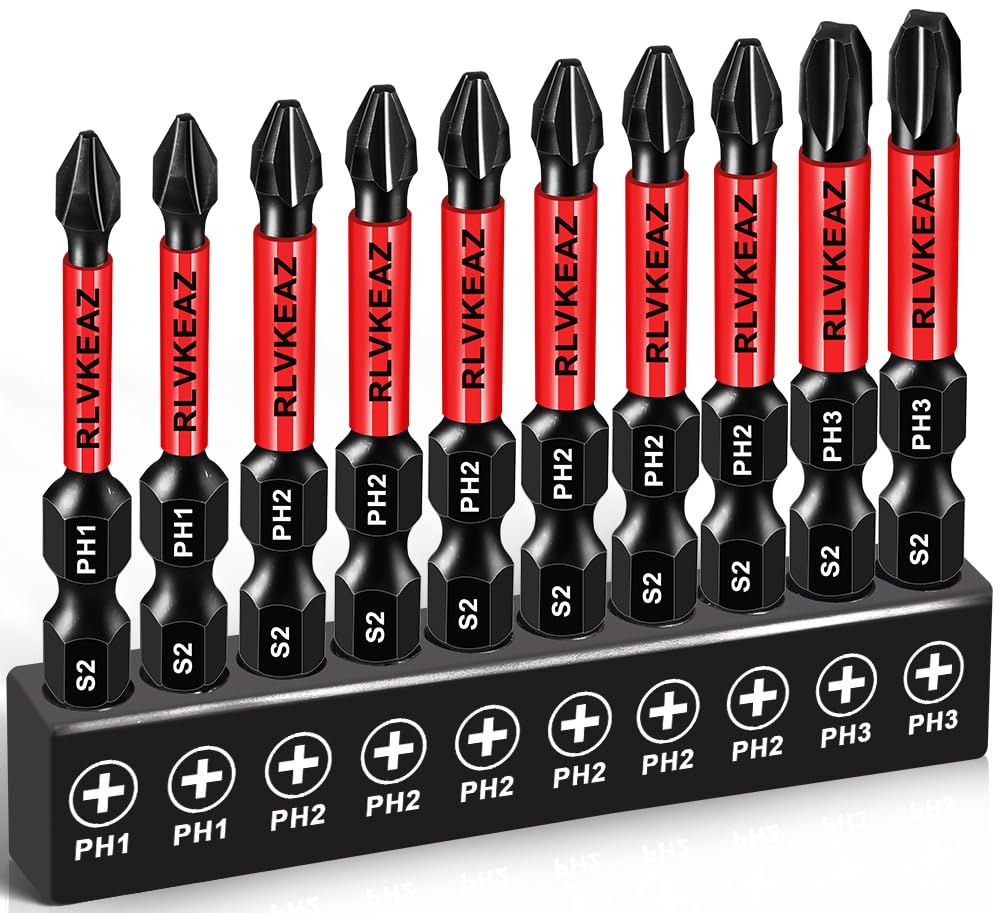3-Inch Long Magnetic Screwdriver Bit Set, Phillips Slotted, 10-Pack