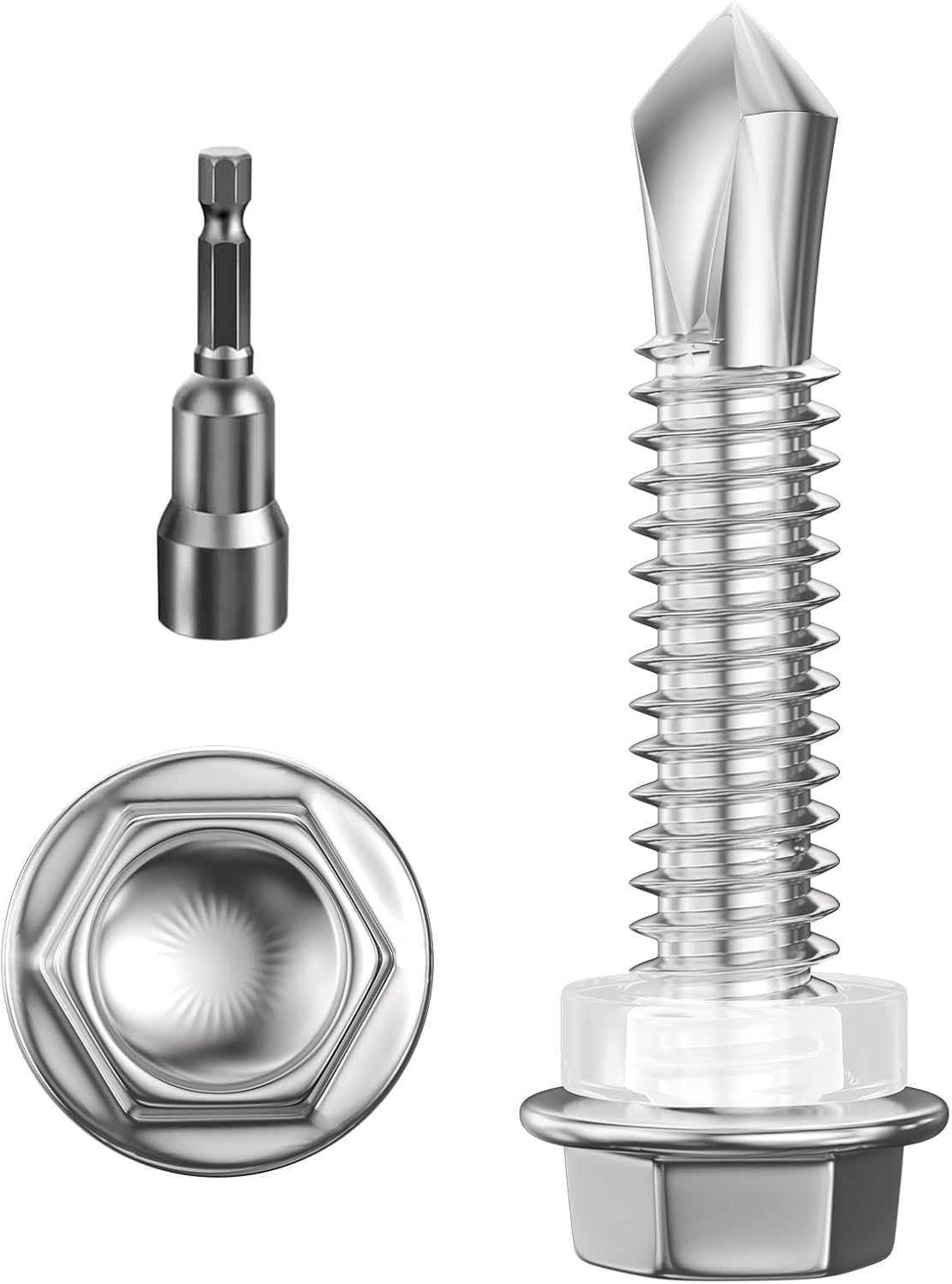 Wensilon (300Pcs) #8×3/4" Hex Washer Head Self Drilling Screws, 410 Stainless Steel Metal SheetScrews，TEK Screws, Sheet Metal Self Tapping Screws