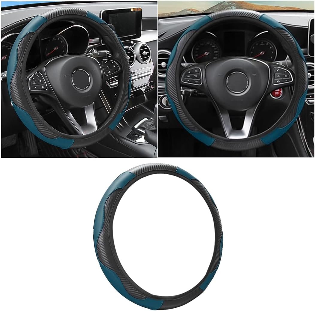Osilly 15 Inch Carbon Fiber PU Leather Steering Wheel Cover, Red