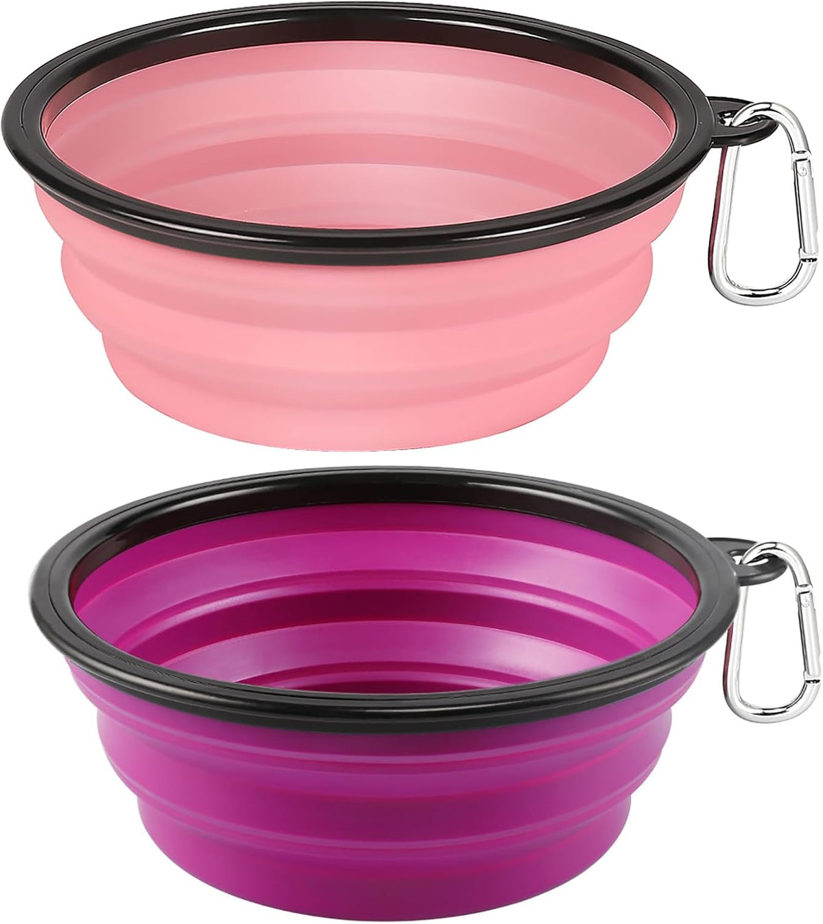 Kytely Large Collapsible Dog Bowls 2 Pack, 34oz Foldable Dog Travel Bowl, Portable Pet Water Food Bowl with Clasp, Pet Cat Feeding Cup Dish for Traveling, Walking, Hiking (Black+Blue)