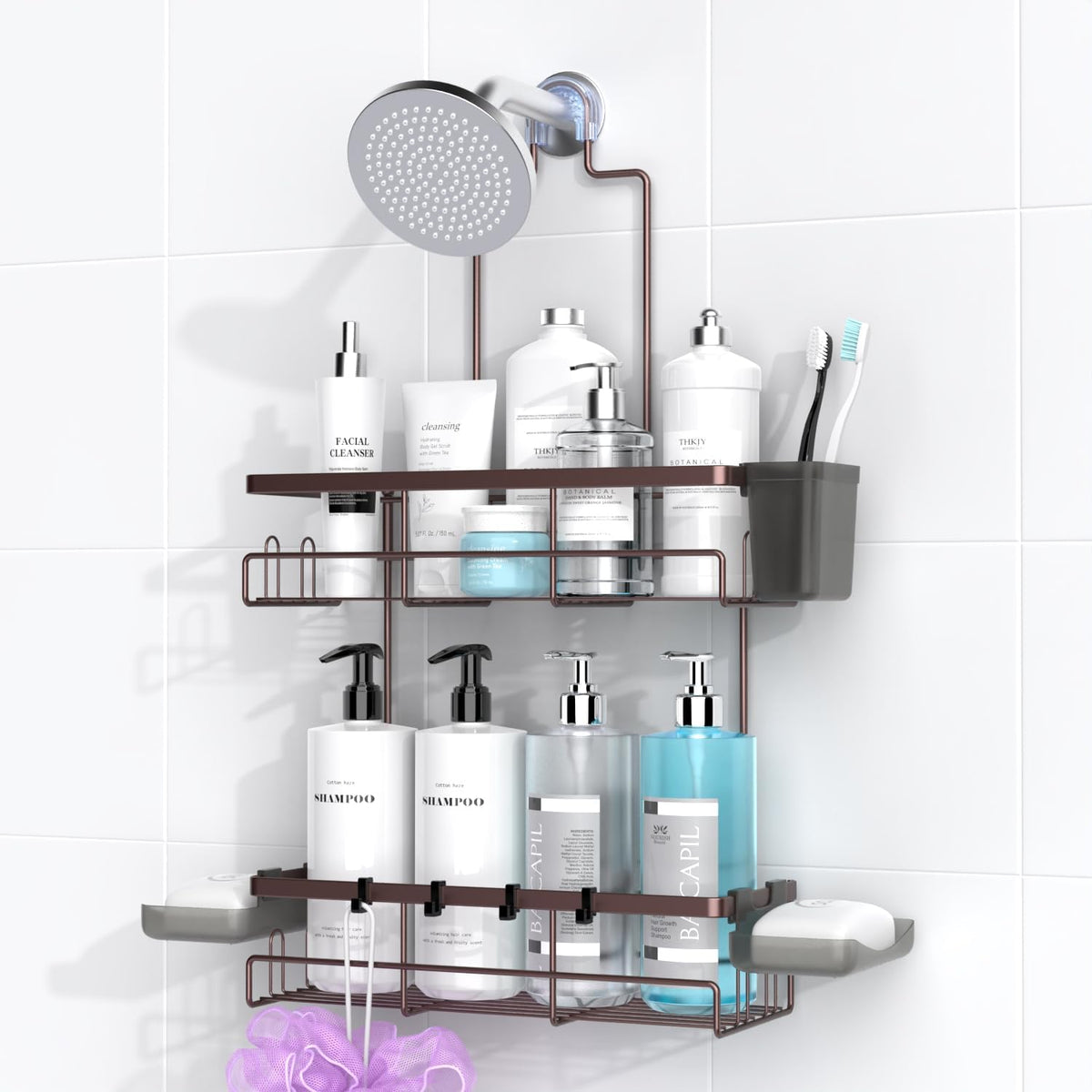 Hanging Shower Caddy Over Showerhead - Rustproof No Drill Shower Organizer