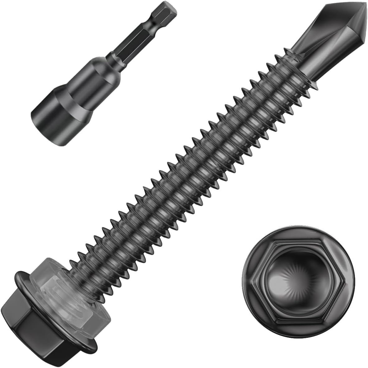 Wensilon (300Pcs) #8×3/4" Hex Washer Head Self Drilling Screws, 410 Stainless Steel Metal SheetScrews，TEK Screws, Sheet Metal Self Tapping Screws
