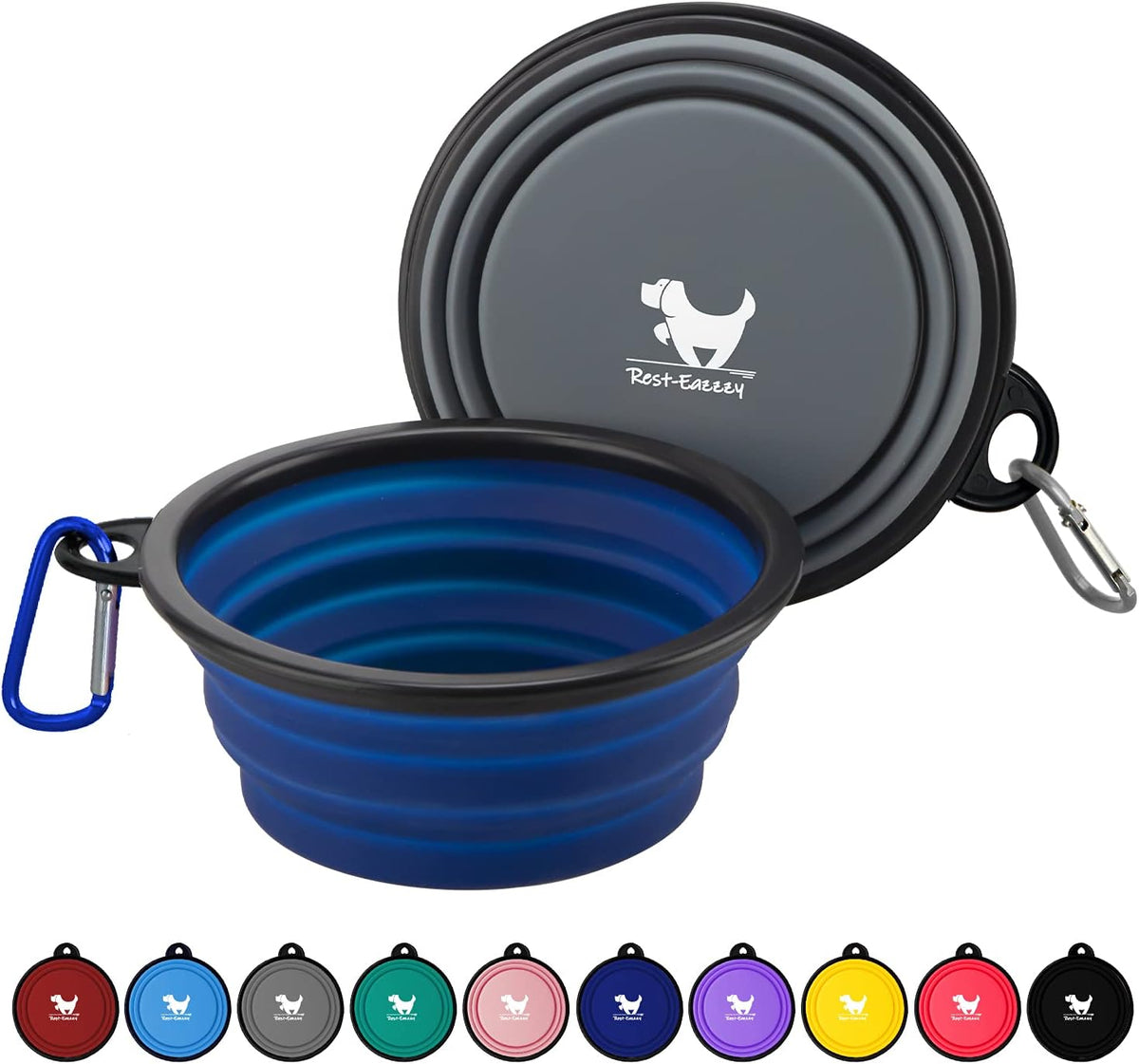 Rest-Eazzzy Collapsible Dog Bowls, 2 Pack Sturdy Portable Dog Water Bowls | Wear-Resistant TPE, Anti-Dust Foldable Travel Dog & Cat Bowls for Camping Walking Hiking with Carabiners
