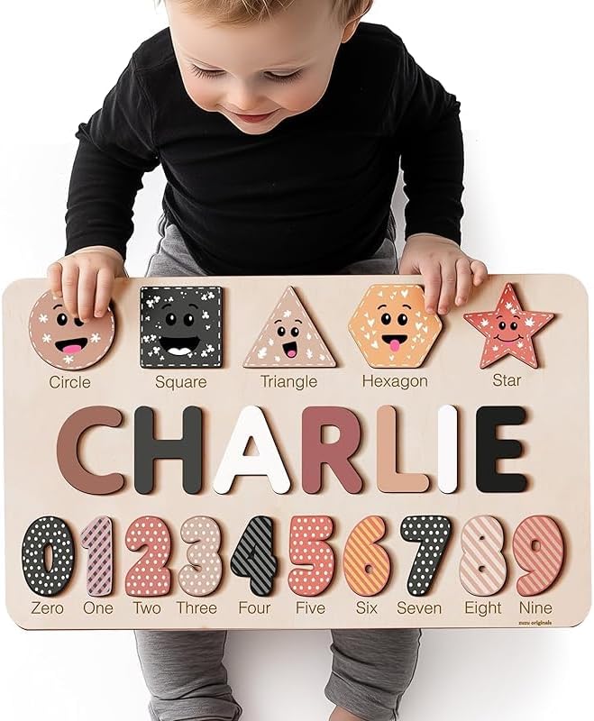 Zuzu Puzzle Personalized Name Puzzle for Toddlers 1-3 | Safari, Farm & 12 Themes | Handmade Wooden Montessori Toy, Keepsake Nursery Decor & Perfect 1st Birthday Gift for Boy Girl