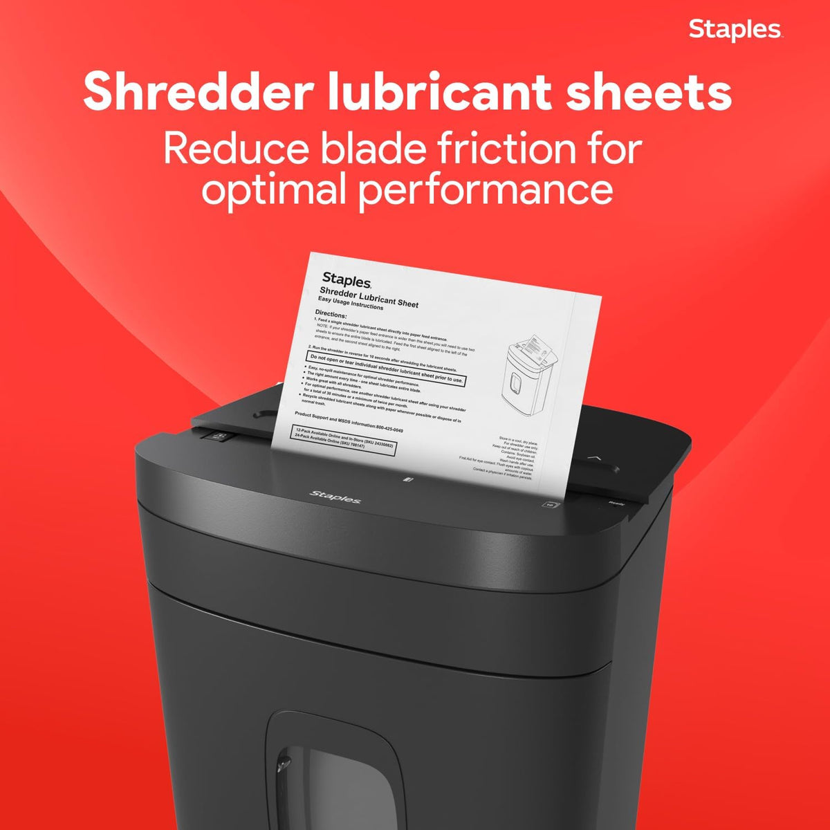 Staples Shredder Lubricant Sheets, Reduces Friction & Noise, 24-Pack